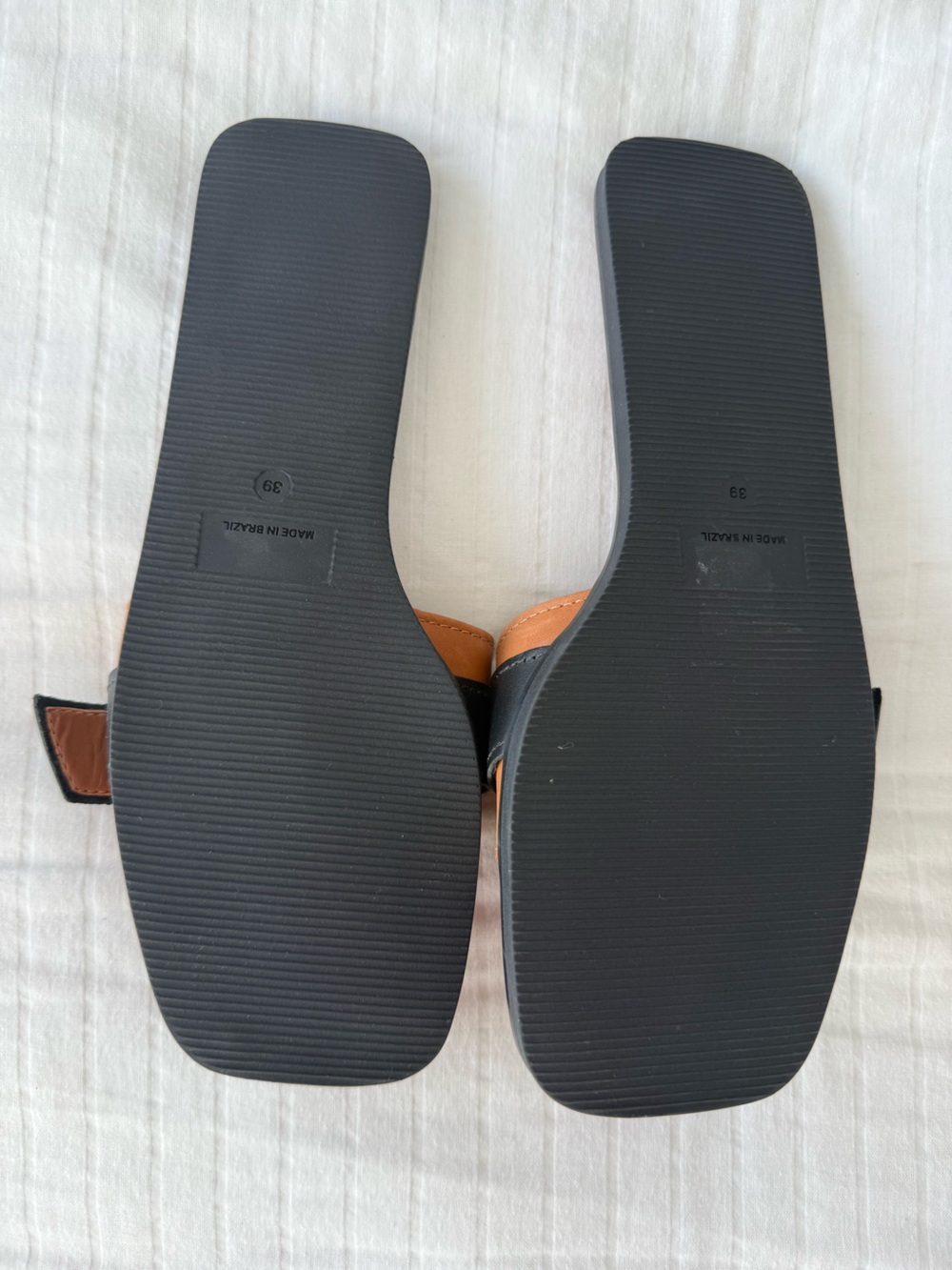 Anthropologie Tan and Black Buckle Slide Sandals - Picture 2 of 3
